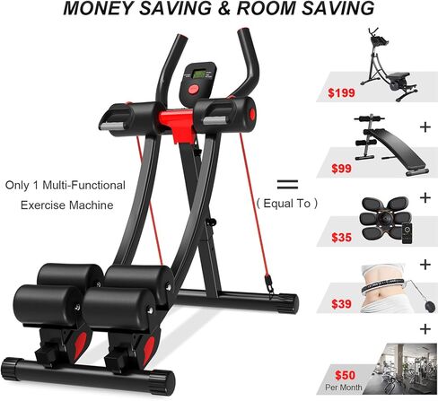 جهاز تمارين البطن من eHUPOO Ab Machine، جهاز تدريب أساسي وبطن لتمارين الجسم بالكامل لصالة الألعاب الرياضية المنزلية، مدرب خصر قابل للطي مع أشرطة مقاومة باللون الأحمر in Kuwait