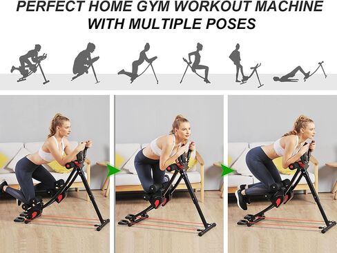 جهاز تمارين البطن من eHUPOO Ab Machine، جهاز تدريب أساسي وبطن لتمارين الجسم بالكامل لصالة الألعاب الرياضية المنزلية، مدرب خصر قابل للطي مع أشرطة مقاومة باللون الأحمر in Kuwait