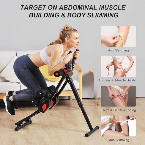 جهاز تمارين البطن من eHUPOO Ab Machine، جهاز تدريب أساسي وبطن لتمارين الجسم بالكامل لصالة الألعاب الرياضية المنزلية، مدرب خصر قابل للطي مع أشرطة مقاومة باللون الأحمر in Kuwait