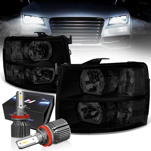 DNA MOTORING HL-OH-CSIL07-BK-AM المصابيح الأمامية باللون الأسود الكهرماني المتوافقة مع 07-13 Silverado 1500/07-14 Silverado 2500 HD 3500 in Kuwait
