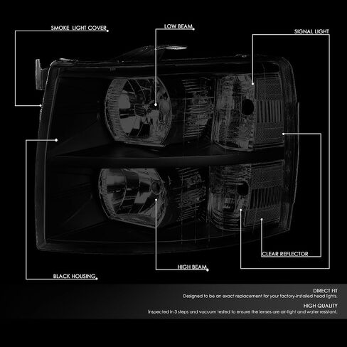 DNA MOTORING HL-OH-CSIL07-BK-AM المصابيح الأمامية باللون الأسود الكهرماني المتوافقة مع 07-13 Silverado 1500/07-14 Silverado 2500 HD 3500 in Kuwait