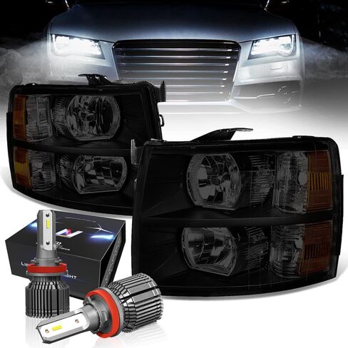 DNA MOTORING HL-OH-CSIL07-BK-AM المصابيح الأمامية باللون الأسود الكهرماني المتوافقة مع 07-13 Silverado 1500/07-14 Silverado 2500 HD 3500 in Kuwait