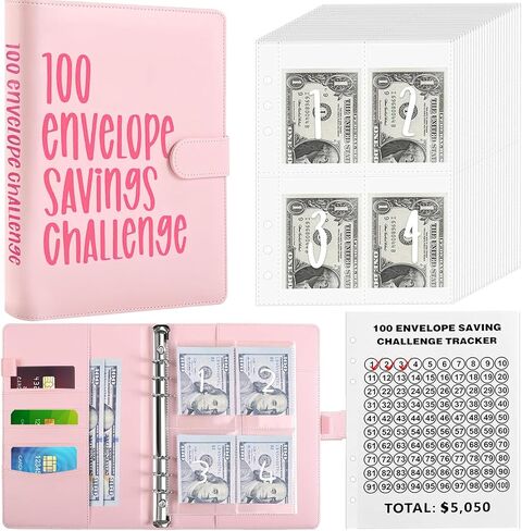 100 Envelopes Challenge Binder,A5 Savings Binder with Cash Envelopes,100 Envelopes Money Saving Challenge Binder Budget Book - Easy and Fun Way to Save $5,050 in Saudi Arabia