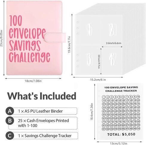 100 Envelopes Challenge Binder,A5 Savings Binder with Cash Envelopes,100 Envelopes Money Saving Challenge Binder Budget Book - Easy and Fun Way to Save $5,050 in Saudi Arabia