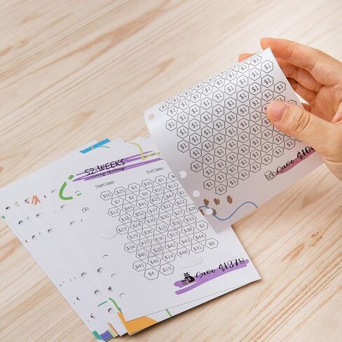 أجهزة تتبع تحدي توفير الأموال المصفحة للمجلدات ذات 6 حلقات A6، أوراق تتبع التوفير النقدي القابلة لإعادة الاستخدام، بطاقات ميزانية متعددة لمخطط رحلة التوفير (15 قطعة) in Kuwait