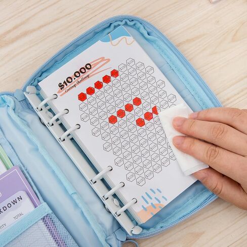 أجهزة تتبع تحدي توفير الأموال المصفحة للمجلدات ذات 6 حلقات A6، أوراق تتبع التوفير النقدي القابلة لإعادة الاستخدام، بطاقات ميزانية متعددة لمخطط رحلة التوفير (15 قطعة) in Kuwait