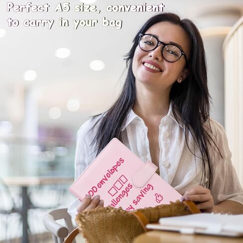 AKONEGE 100 مغلف تحدي توفير المال لتوفير 5050 دولارًا، 500، 10000 دولار، كتاب التحدي لمخطط التوفير A5 مع مظاريف نقدية للميزانية وتوفير المال، وردي in Saudi Arabia