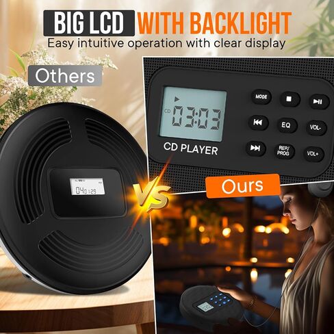 KUEPHOM Portable CD Player for car: Rechargeable Walkman CD Player with Stereo Speakers and Anti-Skip Protection Discman CD Player with Headphones LCD Display with Backlight in Kuwait