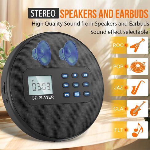 KUEPHOM Portable CD Player for car: Rechargeable Walkman CD Player with Stereo Speakers and Anti-Skip Protection Discman CD Player with Headphones LCD Display with Backlight in Kuwait