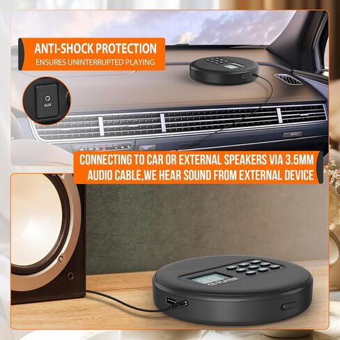 KUEPHOM Portable CD Player for car: Rechargeable Walkman CD Player with Stereo Speakers and Anti-Skip Protection Discman CD Player with Headphones LCD Display with Backlight in Kuwait