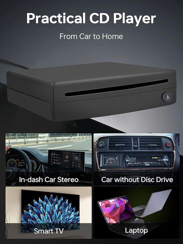 مشغل أقراص مضغوطة USB خارجي للسيارة، مقابس Homlab المحمولة في مشغل أقراص مضغوطة مع كابل USB إضافي، للسيارة بدون مشغل أقراص مضغوطة، كمبيوتر محمول، تلفزيون، ماك، كمبيوتر، لنظام Android 4.4 وما فوق للملاحة، أسود in Kuwait