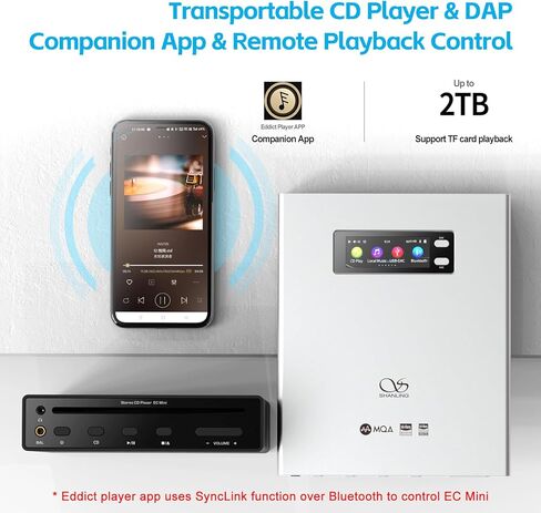 SHANLING مشغل أقراص مضغوطة استريو محمول وDAP EC Mini، مشغل أقراص مضغوطة للسيارة، USB DAC، ثنائي 9219MQ DAC، 384 كيلو هرتز / 32 بت، DSD256، Bluetooth5.0، دعم MQA-CD، إخراج 248 ميجاوات عند 32 أوم، يدعم بطاقة MicroSD سعة 2 تيرابايت in Kuwait