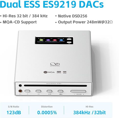SHANLING مشغل أقراص مضغوطة استريو محمول وDAP EC Mini، مشغل أقراص مضغوطة للسيارة، USB DAC، ثنائي 9219MQ DAC، 384 كيلو هرتز / 32 بت، DSD256، Bluetooth5.0، دعم MQA-CD، إخراج 248 ميجاوات عند 32 أوم، يدعم بطاقة MicroSD سعة 2 تيرابايت in Kuwait