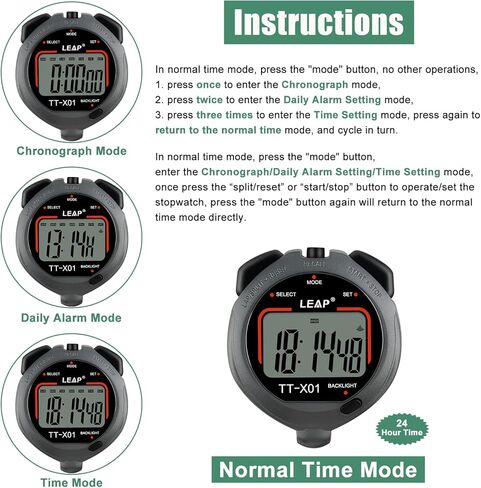 مؤقت ساعة توقيت رقمي من LEAP، ساعة إيقاف كبيرة الحجم مع مقاومة للماء حتى عمق 30 مترًا ووظيفة إضاءة خلفية EL مصممة للمدربين الرياضيين ومدرسي اللياقة البدنية والرياضيين in Kuwait