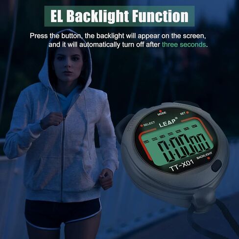 مؤقت ساعة توقيت رقمي من LEAP، ساعة إيقاف كبيرة الحجم مع مقاومة للماء حتى عمق 30 مترًا ووظيفة إضاءة خلفية EL مصممة للمدربين الرياضيين ومدرسي اللياقة البدنية والرياضيين in Kuwait
