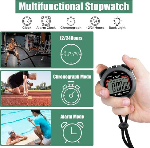 مؤقت ساعة توقيت رقمي من LEAP، ساعة إيقاف كبيرة الحجم مع مقاومة للماء حتى عمق 30 مترًا ووظيفة إضاءة خلفية EL مصممة للمدربين الرياضيين ومدرسي اللياقة البدنية والرياضيين in Kuwait