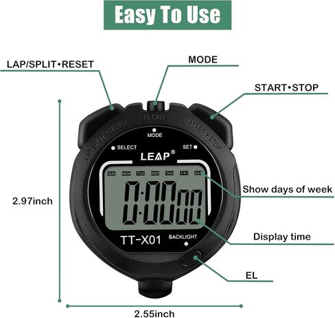 LEAP Digital Stopwatch Timer, Large Display Stop Watch with 30M Waterproof and EL Backlight Function Designed for Sport Coaches Referees Fitness Teacher and Athlete in Saudi Arabia