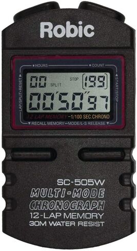ساعة إيقاف Robic Twelve Memory Chrono مع عداد دورات تلقائي وأوقات تصل إلى المركز الخامس، أسود (18140) in Kuwait