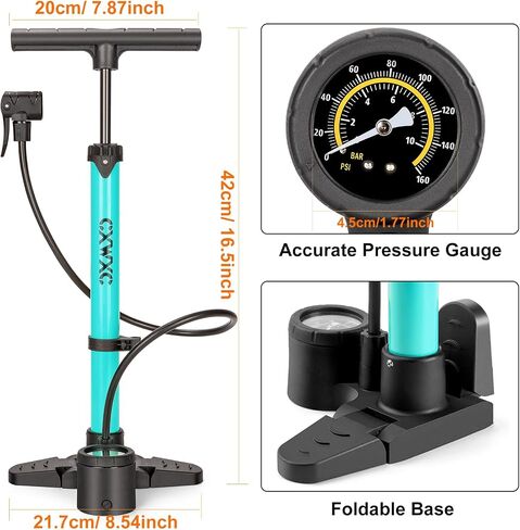 Bike Pump with Pressure Gauge- 160 PSI Bike Tire Pump fits Presta & Schrader Valve - Portable Air Pump for Bike Tires in Saudi Arabia