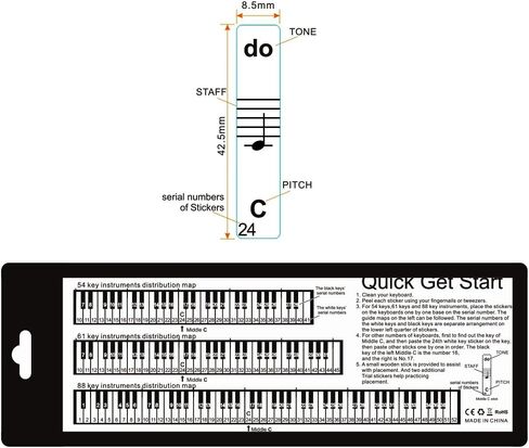 Piano Keyboard Notes Stickers 88/61/54/49/37 Keys Multi-Color,Transparent,Removable Colorful Large Bold Letter Piano Stickers Perfect for Beginners kids Learning Piano (03_Black-white Letter) in Saudi Arabia