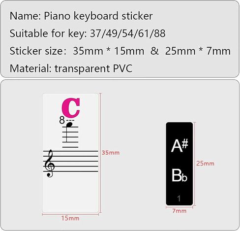 Piano Keyboard Notes Stickers 88/61/54/49/37 Keys Multi-Color,Transparent,Removable Colorful Large Bold Letter Piano Stickers Perfect for Beginners kids Learning Piano (03_Black-white Letter) in Saudi Arabia
