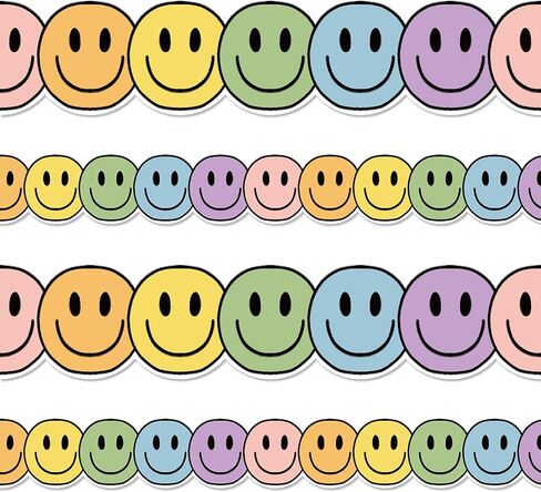 Whaline 32.8Ft Boho Happy Face لوحة إعلانات الحدود لون الباستيل ابتسامة الوجه يموت قطع حافة الحدود لفة للفصول الدراسية السبورة المدرسة in Saudi Arabia