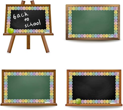 Whaline 32.8Ft Boho Happy Face لوحة إعلانات الحدود لون الباستيل ابتسامة الوجه يموت قطع حافة الحدود لفة للفصول الدراسية السبورة المدرسة in Saudi Arabia