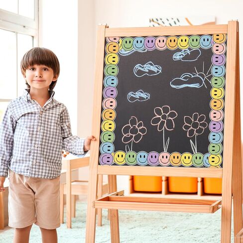 Whaline 32.8Ft Boho Happy Face لوحة إعلانات الحدود لون الباستيل ابتسامة الوجه يموت قطع حافة الحدود لفة للفصول الدراسية السبورة المدرسة in Saudi Arabia