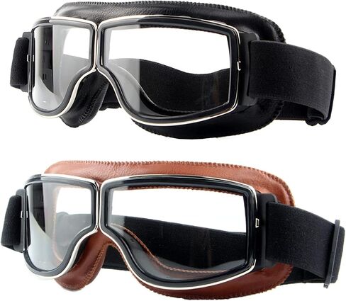 Motorcycle Goggles,2 Pack Vintage Anti Fog Pilot PU Leather Glasses Dustproof ATV Off Road Motorbike Helmet Eyewear Protect for Ridding Motorcross Classes Aviator Goggles for Men Women Adult in Saudi Arabia
