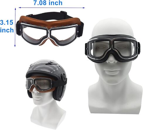 Motorcycle Goggles,2 Pack Vintage Anti Fog Pilot PU Leather Glasses Dustproof ATV Off Road Motorbike Helmet Eyewear Protect for Ridding Motorcross Classes Aviator Goggles for Men Women Adult in Saudi Arabia