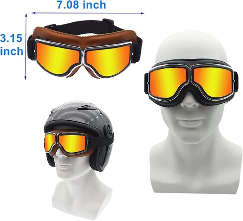 Motorcycle Goggles,2 Pack Vintage Anti Fog Pilot PU Leather Glasses Dustproof ATV Off Road Motorbike Helmet Eyewear Protect for Ridding Motorcross Classes Aviator Goggles for Men Women Adult in Saudi Arabia