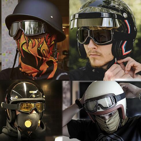 Motorcycle Goggles,2 Pack Vintage Anti Fog Pilot PU Leather Glasses Dustproof ATV Off Road Motorbike Helmet Eyewear Protect for Ridding Motorcross Classes Aviator Goggles for Men Women Adult in Saudi Arabia