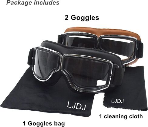 Motorcycle Goggles,2 Pack Vintage Anti Fog Pilot PU Leather Glasses Dustproof ATV Off Road Motorbike Helmet Eyewear Protect for Ridding Motorcross Classes Aviator Goggles for Men Women Adult in Saudi Arabia