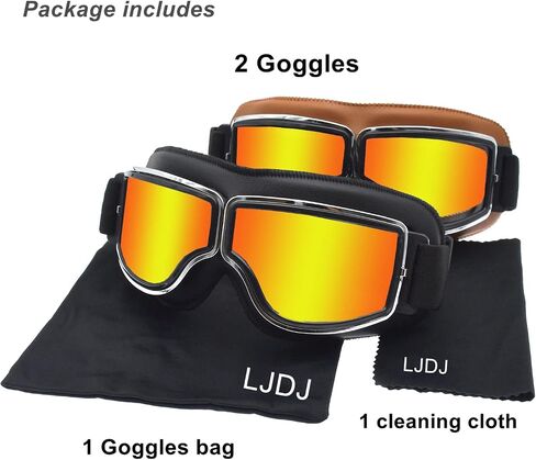 Motorcycle Goggles,2 Pack Vintage Anti Fog Pilot PU Leather Glasses Dustproof ATV Off Road Motorbike Helmet Eyewear Protect for Ridding Motorcross Classes Aviator Goggles for Men Women Adult in Saudi Arabia
