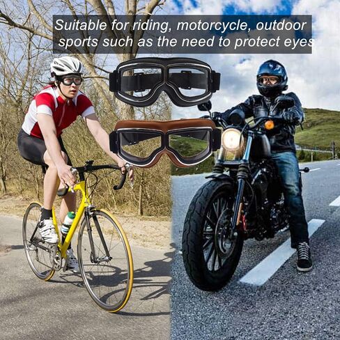 Motorcycle Goggles,2 Pack Vintage Anti Fog Pilot PU Leather Glasses Dustproof ATV Off Road Motorbike Helmet Eyewear Protect for Ridding Motorcross Classes Aviator Goggles for Men Women Adult in Saudi Arabia