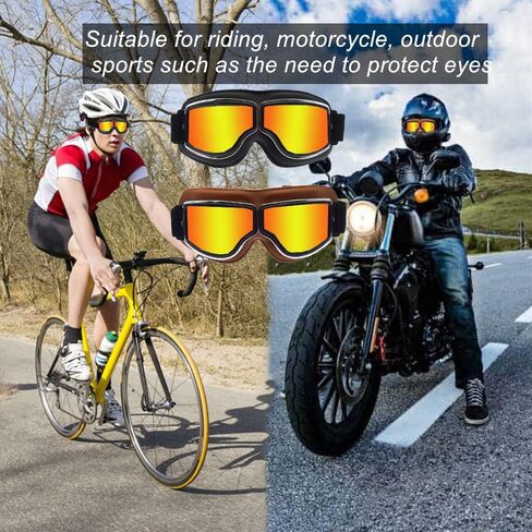 Motorcycle Goggles,2 Pack Vintage Anti Fog Pilot PU Leather Glasses Dustproof ATV Off Road Motorbike Helmet Eyewear Protect for Ridding Motorcross Classes Aviator Goggles for Men Women Adult in Saudi Arabia