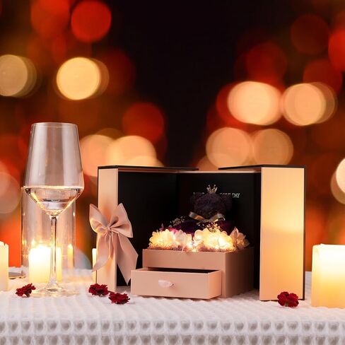 الوردة الحمراء الحقيقية المحفوظة من جيلوفلي مع قلادة أحبك - الزهور الأبدية الورد اللطيف الطحلب الدب الورود الأبدية هدايا للزوجة والصديقة والأم لها في عيد الحب وعيد الميلاد والذكرى السنوية وعيد الميلاد in Kuwait