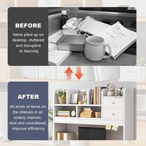 3-Tier Bookshelf, Desktop Bookcase for Computer Desk, Countertop Storage Display Rack with 8 Shelves, Multipurpose Desktop Shelf Bookcase for Dorm Office Home. in Kuwait