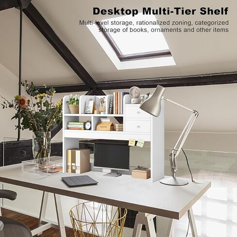 3-Tier Bookshelf, Desktop Bookcase for Computer Desk, Countertop Storage Display Rack with 8 Shelves, Multipurpose Desktop Shelf Bookcase for Dorm Office Home. in Kuwait