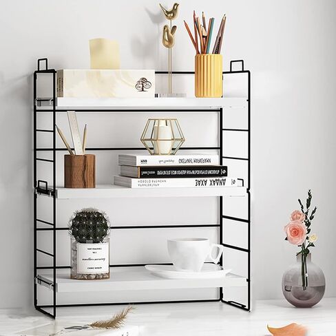 رف منظم سطح المكتب قابل للتعديل من 3 طبقات، منظم رف مكتب صغير، رف تخزين للوازم المكتبية (إطار أسود) in Kuwait