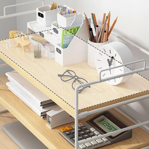 رف منظم سطح المكتب قابل للتعديل من 3 طبقات، منظم رف مكتب صغير، رف تخزين للوازم المكتبية (إطار أسود) in Kuwait