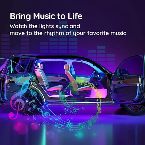 Tenmiro Interior Car Lights,Car Accessories LED Lights for Car,Smart APP Control with Remote Control,Music Sync Color Change,16 Million Color car Decor with Car Charger 12V 2A in Kuwait