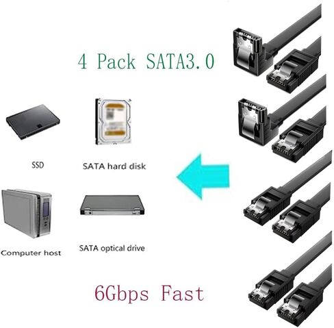 SATA Cable III, 4 Pack SATA Cable III 6Gbps Straight HDD SDD Data Cable with Locking Latch 18 Inch Compatible for SATA HDD in Saudi Arabia