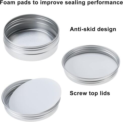 Tysun 60 حزمة 2oz علب معدنية مع أغطية الألومنيوم جولة القصدير حاويات شمعة علب شمعة مع أغطية السائبة للشموع مرهم مستحضرات التجميل بلسم الشفاه التوابل in Kuwait