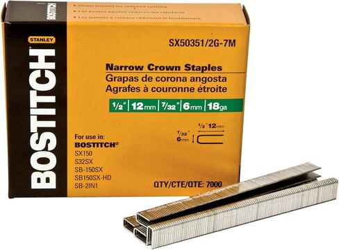 BOSTITCH Staples, Narrow Crown Finish Staples, 1/2 Inch, 18 Gauge, 7,000 per Box (SX50351/2G-7M) in Saudi Arabia