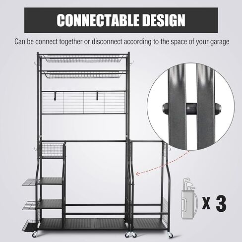 Mythinglogic Golf Bag Storage Garage Organizer,2 Golf Bags Storage Stand and Golfing Equipment Accessories Storage Rack with 4 Removable Hooks, Extra Golf Clubs Display Rack in Saudi Arabia