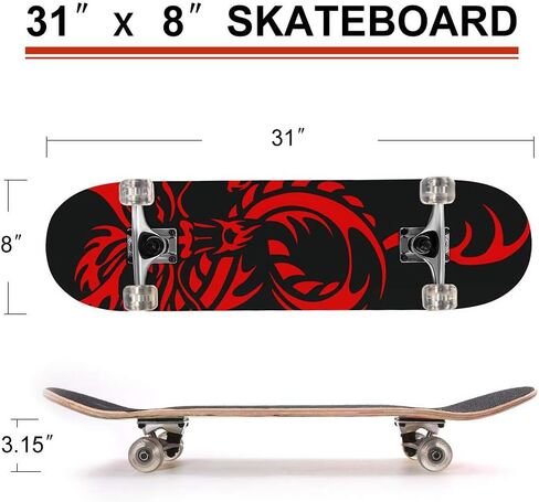 لوح تزلج ChromeWheels مقاس 31 بوصة لوح تزلُّج مزدوج ركلة كروزر Longboard 8 طبقات من خشب القيقب لوح تزلج للأطفال والمبتدئين in Kuwait