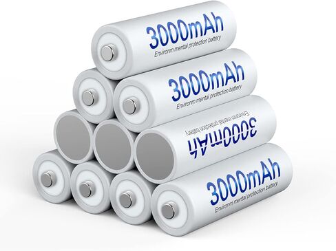 Rechargeable AA Batteires NIMH with LCD Charger, 10 Packs 1.2V 3000mAh AA Rechargeable Batteries with Double A LCD Smart Quick Charger with Heat Dissipation Discharge Function in Saudi Arabia