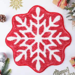 FEBSNOW 1PCS Red Snowflake Bathroom Small Rug,Christmas Decor Snowflake Welcome Mat Non Slip Round Shaped Tub Small Rug，Washable Bathroom Bathtub Kitchen Rug Decoration （15.8 x 15.8 inches）