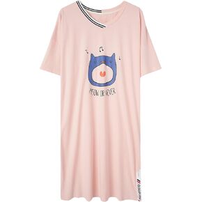 FENTENG Women's Sleepwear Loose Nightgown Comfy Pajama Novelty Sleepshirts Short Sleeve Nightdress (M, PINK)
